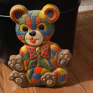 Vintage Foam Craft patchwork teddy bear wall hanging retro colorful